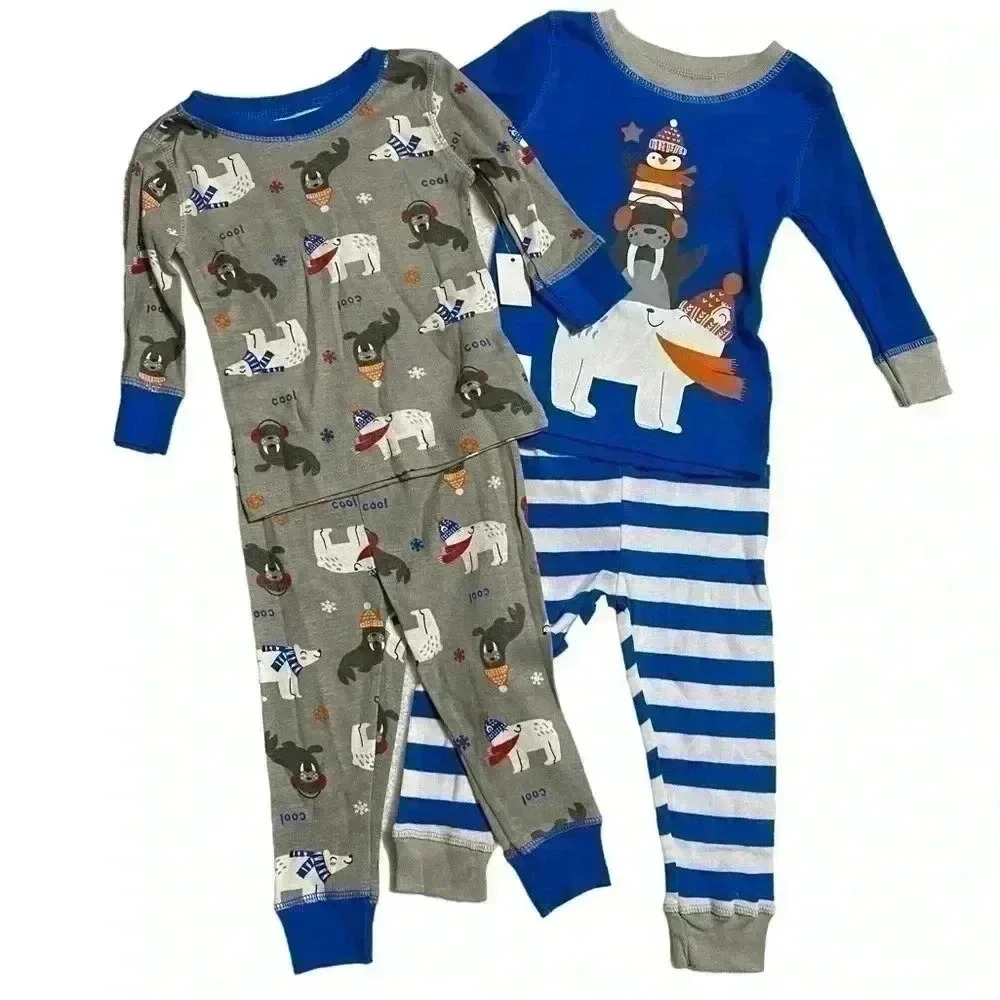 Koala Kids Boys 12M Multicolor Arctic Animal Friends 4pc Cotton Pajama Set NWT